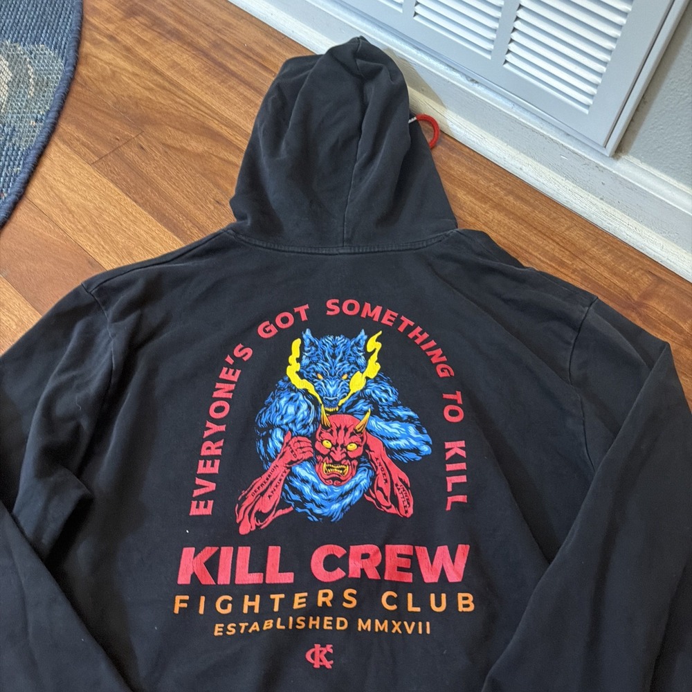 Kill Crew Hoodie Mens XL Black Pullover Graphic Fighters Club Demon Back Print